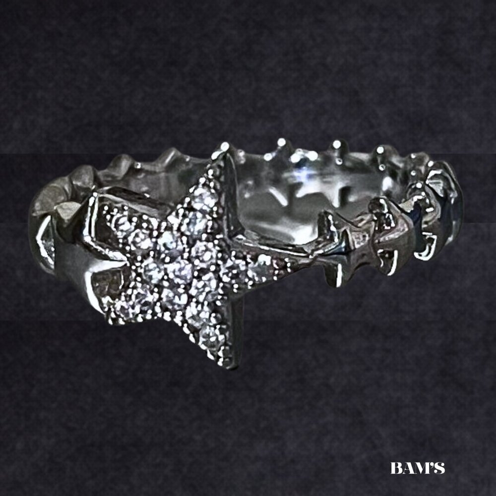 Silver Pave Star Ring | Size 9 | Statement Band | NEW